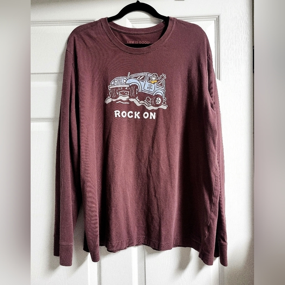 Life is Good  - Men's Brown Long Sleeve Shirt- Size XL